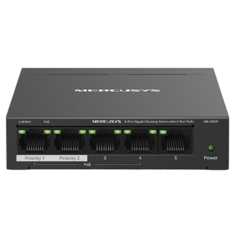 Комутатор Mercusys MS105GP 5xGE (4xPoE+), 65Вт